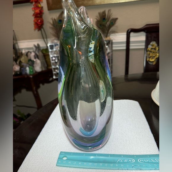 VTG MURANO SOMMERSO HANDBLOWN ARTGLASS TRICOLORS LARGE VASE - Picture 7 of 8